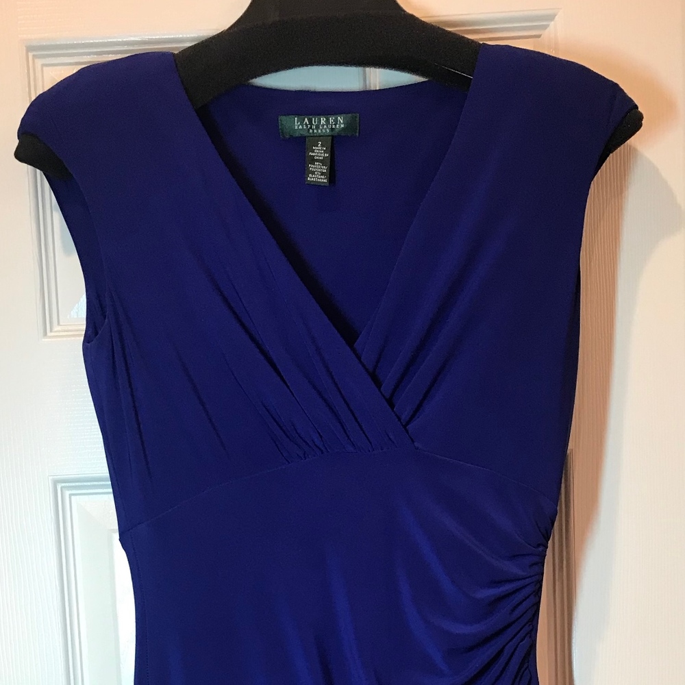 Ralph Lauren Cap-Sleeve V-Neckline Ruched Dress